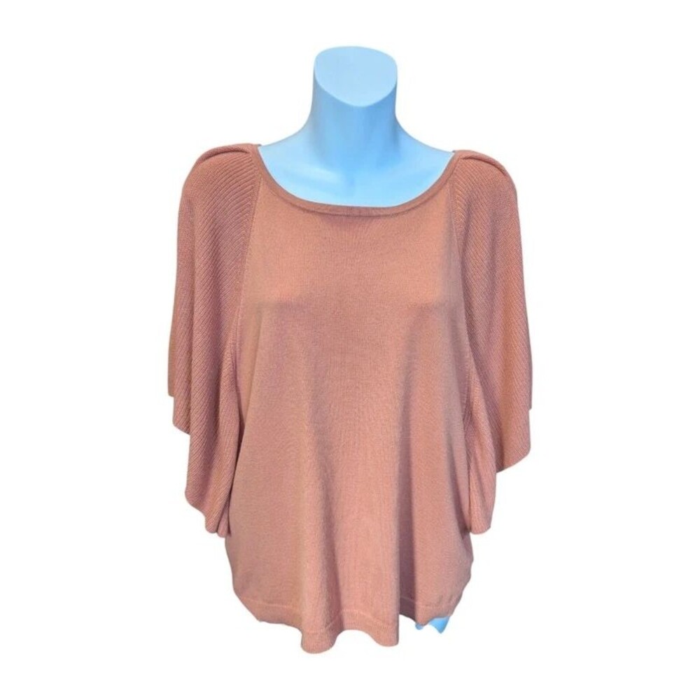 Prologue Dusty Sunset Coral Flutter Sleeve Boho Knit Sweater Size Large